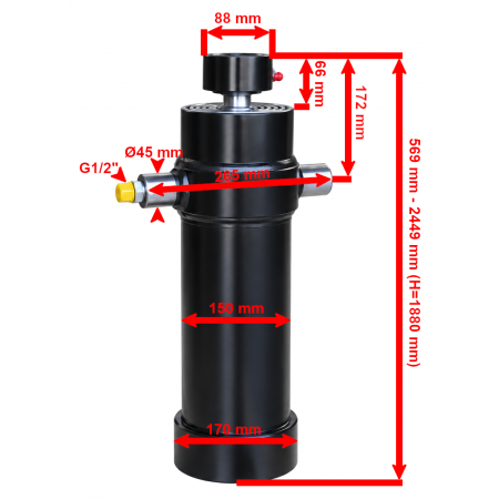 SIŁOWNIK HYDRAULICZNY WYWROTU PRZYCZEPY 12T 1880 mm 188 cm 5-STOPNIOWY.
